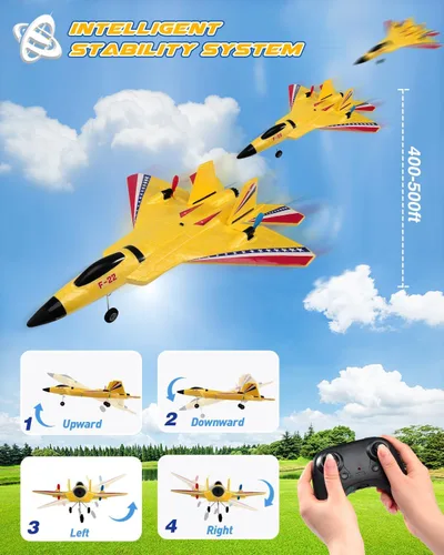 Miniatura 6 de ANTSIR Avión F22 Raptor RC, chorro de control remoto de espuma duradera con giroscopio y luces LED, 2 baterías recargables, 2.4 GHz RC Glider