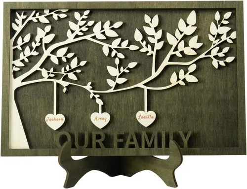 Miniatura 14 de Árbol genealógico con etiqueta de corazón, placas de madera grabadas personalizadas, regalos personalizados para madres, padres, escritorio, nombres
