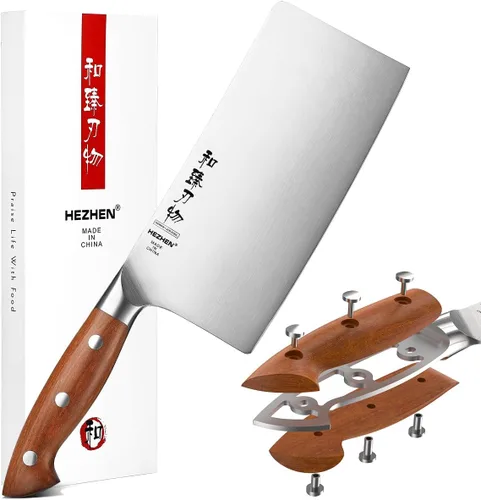Miniatura 11 de HEZHEN Juego de 8 piezas de cuchillos de cocina con bloque, juego de cuchillos de acero alemán DIN 1.4116 con bloque y afilador, tijera de cocina