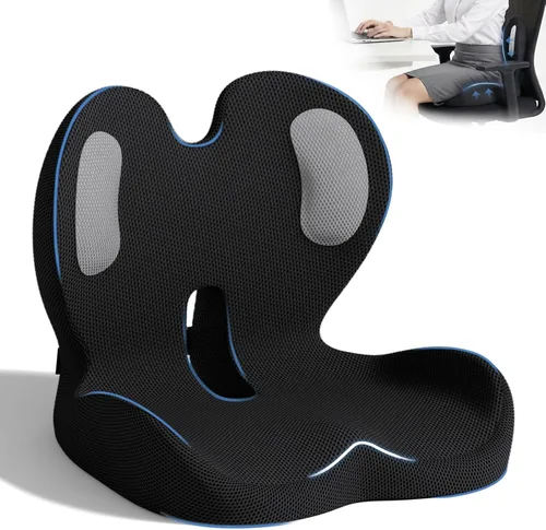 Miniatura 10 de Cojín de asiento, cojín de espuma viscoelástica para silla de oficina y automóvil, cojín ergonómico para coxis para coxis, nervio ciático, alivio