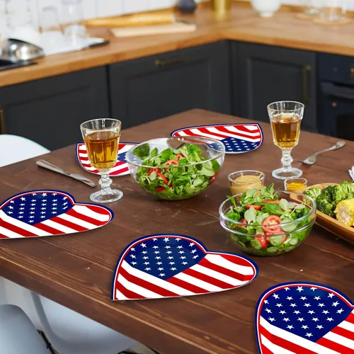 Miniatura 5 de BFUN Platos de fiesta del 4 de julio, 50 platos a granel del Día de la Independencia con forma de corazón patriótico para fiesta del 4 de julio, día