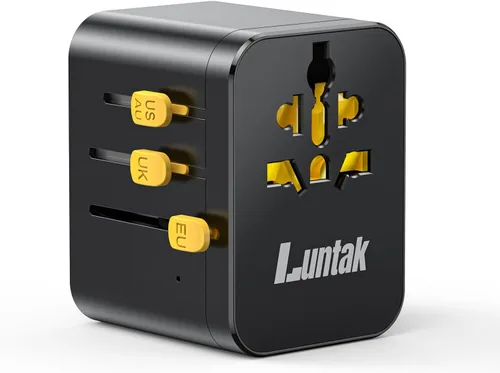 Adaptador de viaje universal en todo el mundo, adaptador de corriente internacional con 2 USB-A y 2 USB-C y 1 salida de CA, adaptador de enchufe de