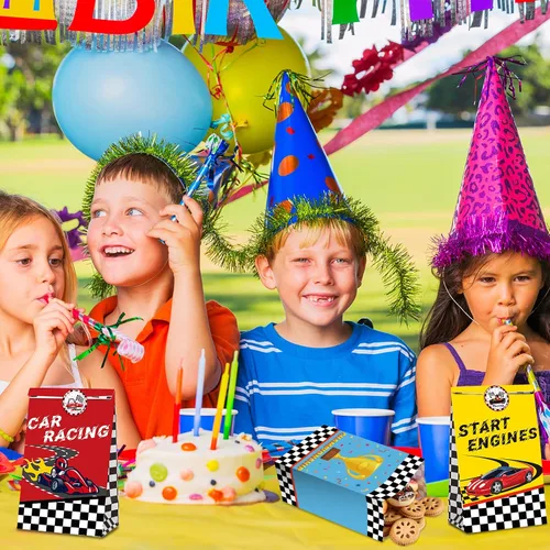 Miniatura 3 de Tallew 24 bolsas de recuerdo de fiesta de coches de carreras con calcomanías, bandera a cuadros, bolsa de dulces para fiesta de carreras, Pit Crew