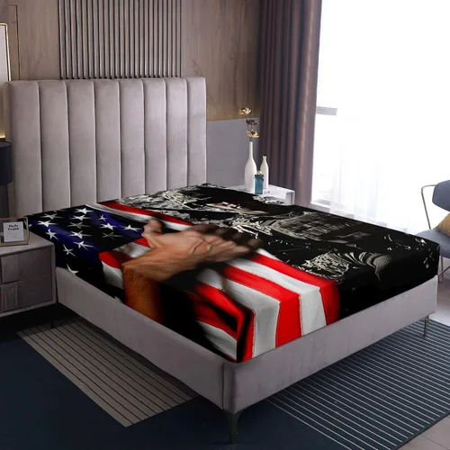 Miniatura 6 de Juego de ropa de cama de bandera estadounidense tamaño individual para niños, adolescentes y hombres, retro, verde militar, camuflaje, bandera