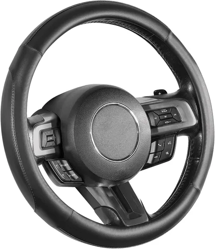 SEG Direct Funda para volante de automóvil para volantes de tamaño mediano estándar con 14 1/2-15 pulgadas de diámetro exterior, piel de microfibra