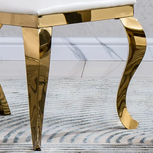 Miniatura 7 de Juego de 6 sillas de comedor modernas tapizadas de cuero con patas de acero inoxidable doradas, sillas de cocina contemporáneas sin brazos con Cuero