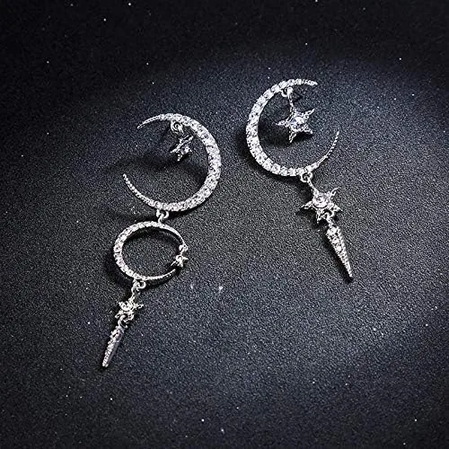 Miniatura 4 de Exaggerated - Aretes de gota con diseño de luna de sol y estrellas con diamantes de imitación punk, para mujer