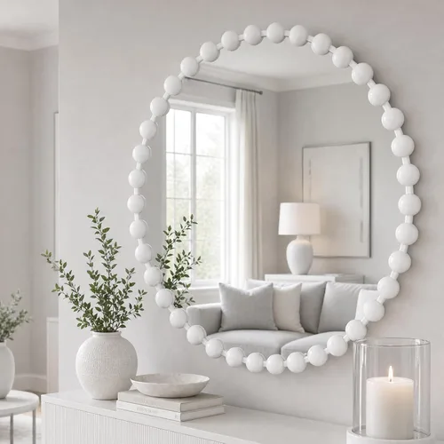Miniatura 3 de Espejo redondo de Madison Park, espejo circular con marco de metal de 36 pulgadas, decoración de pared montada y colgante para entrada, baño, Blanco