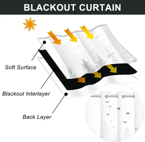 Miniatura 4 de AWERT Cortinas opacas para dormitorio, árbol negro con niebla, naturaleza, amanecer, bosque, 2 paneles para sala de estar, bloqueo de calor, 21 x 45