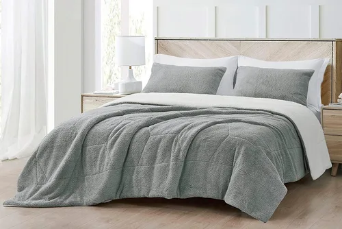 Miniatura 12 de Chezmoi Collection Wynne - Juego de edredón sherpa de panal de 3 piezas, ropa de cama reversible de doble cara, tamaño matrimonial, color azul
