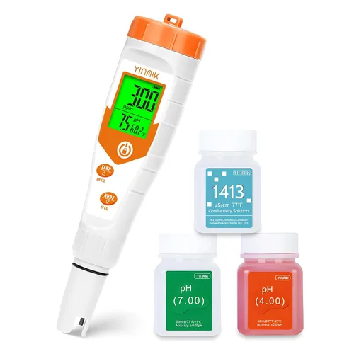 Miniatura 7 de Probador de pH hidropónico EC, pantalla simultánea pH ppm para agua de depósito base, monitoreo continuo de temperatura de conductividad de pH. ppm