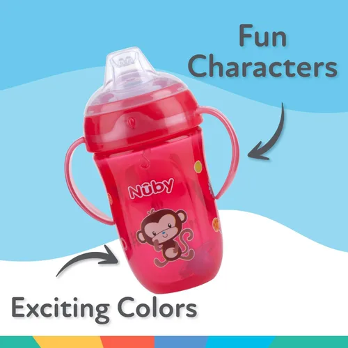 Miniatura 4 de Nuby Comfort Trainer - Vaso de 2 asas con popote con peso de 360 grados y boquilla de silicona suave, 9 onzas, niño, mono rojo
