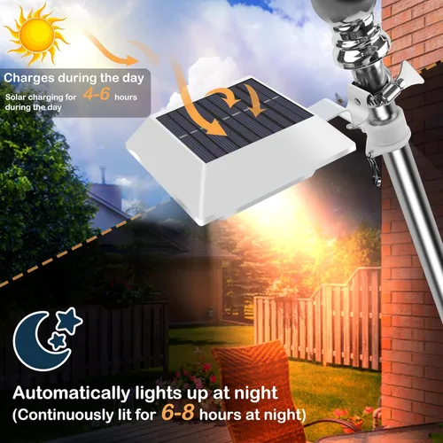 Miniatura 4 de Luz Solar para Mástil de Bandera, Luz de Mástil de Bandera Blanca Cálida de 3000k Mejorada Alimentada por Energía Solar para Mástil de Bandera de 5