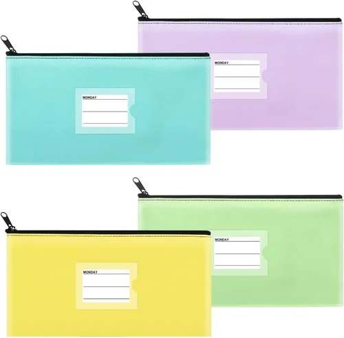 Paquete de 4 bolsas de dinero para depósitos bancarios, cartera de cuero sintético resistente con cremallera con ventana transparente, bolsa para