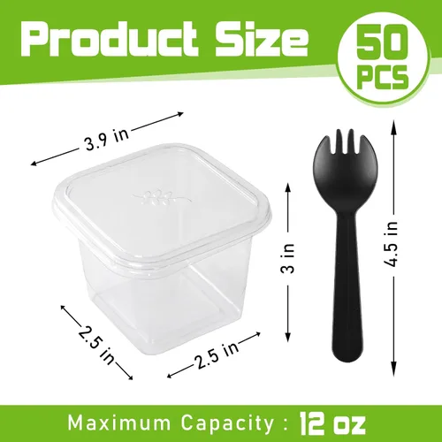 Miniatura 2 de 100 tazas de postre de plástico de 12 onzas con tapas y tenedores, recipientes desechables para cupcakes y tiramisú, cuencos de helado para yogur