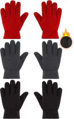 SATINIOR 3 pares de guantes de invierno de forro polar para niños, guantes de dedos completos cálidos para niños y niñas, suministros de actividades
