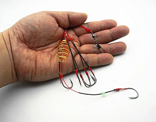 Miniatura 5 de Toasis Aparejo de pesca de carpa, anzuelos para trampa de cebo, paquete de 4 Rojo