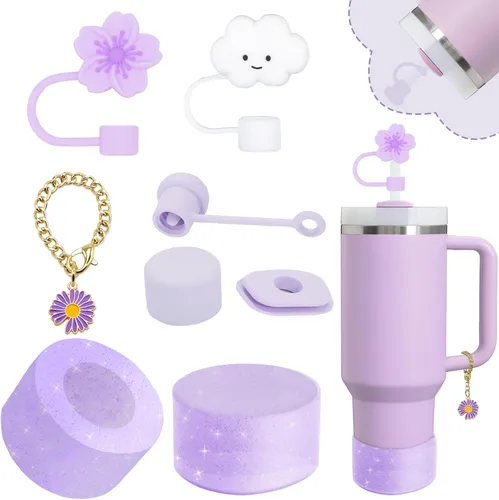 Miniatura 39 de Conjunto de accesorios para taza Stanley, incluye 2 piezas de cubierta de pajita de 0.4 pulgadas, 1 tapón antiderrame de silicona, 1 lindo encanto