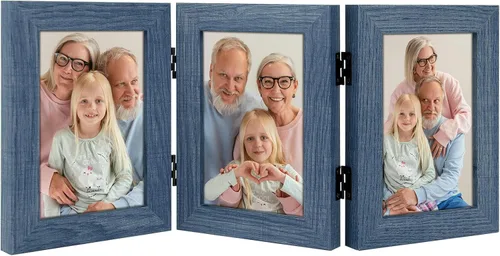 Miniatura 35 de Frametory, 3 Marcos de Fotos 4x6 Marcos de Fotos Trípticos Collage - Cristal Real - Triple Plegable (Gris, 1 Paquete)
