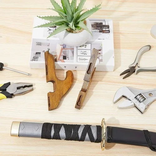 Miniatura 5 de Chunful - 2 piezas de soporte de pared para espada, soporte de katana, soporte de 1 nivel, soporte de katana de madera ajustable para exhibición