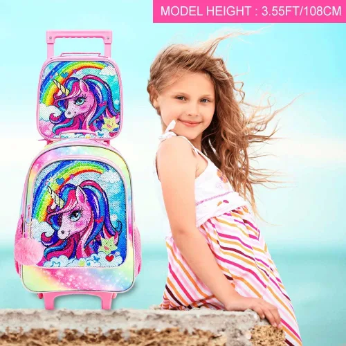 Miniatura 7 de Mochila con ruedas para niñas y niños, 3 unidades, con ruedas, con lonchera, mochilas con ruedas para primaria