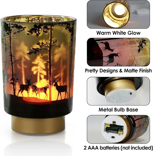 Miniatura 3 de Eywamage Pequeña lámpara de mesa con pilas con control remoto, lámpara de cristal inalámbrica de ciervo del bosque para dormitorio, sala de estar