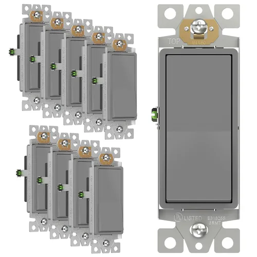 Miniatura 50 de ENERLITES Decorator Paddle Rocker Interruptor de luz, acabado brillante, un solo polo, 3 cables, tornillo de tierra, grado residencial, 15 A, 120