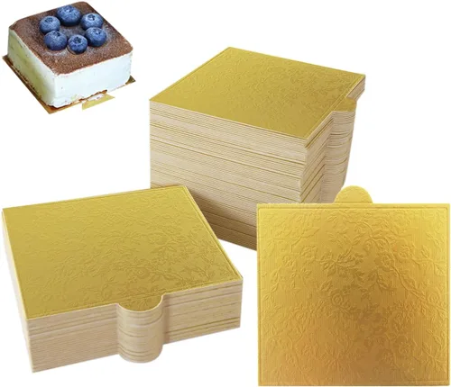 Miniatura 8 de 100 mini tablas para tartas de 5.12 x 1.57 pulgadas, juego de cartón rectangular dorado de barra larga, base para cupcakes, bandeja para exhibidores