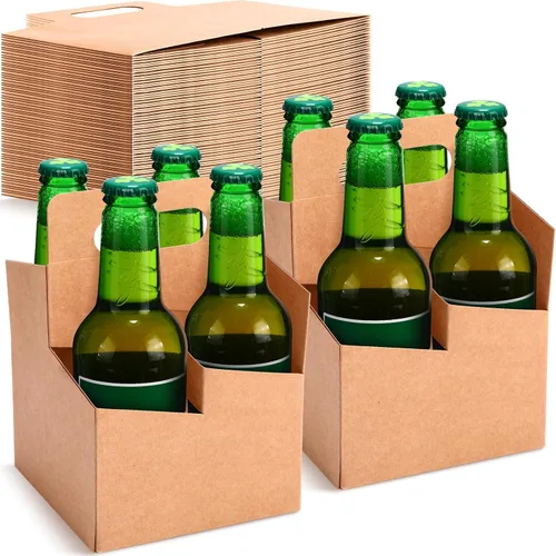 Miniatura 9 de Jetec 50 piezas Portador de bebidas de 4 tazas con asa, portador de cerveza de cartón kraft, portavasos desechable para bebidas calientes o frías