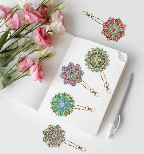 Miniatura 4 de Llavero de pintura de doble cara con diamantes 5D, llavero de pintura de diamantes de imitación para cartera, llaveros, correas de teléfono, bolsa