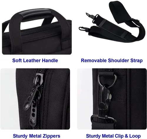 Miniatura 7 de Bolsa para laptop, 15.6 pulgadas, impermeable, maletín para viajes, se expande 15 pulgadas, con tira para el hombro, maletín para Negro