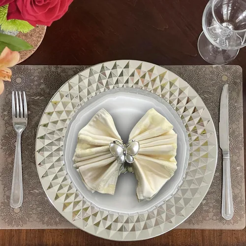 Miniatura 3 de Allgala Placas de carga, 13 pulgadas, paquete de 6 unidades de plástico resistente con patrón de diamante brillante para boda, plata-HD80402 Plateado