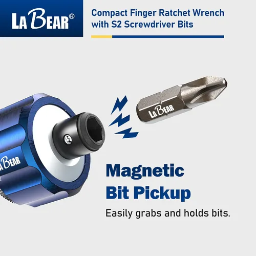 Miniatura 4 de LABEAR Kit de trinquete de palma DR de 11 piezas, 1/4 pulgadas, mini trinquete de dedo, llave de engranaje, puntas de destornillador con Philips