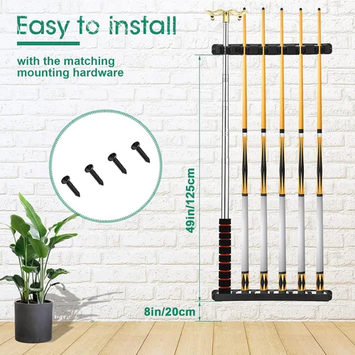 Miniatura 5 de Skylety Soporte para palos de billar de 2 piezas para 6 tacos montados en la pared, bolas de billar, accesorios para sala de juegos, bares, clubes
