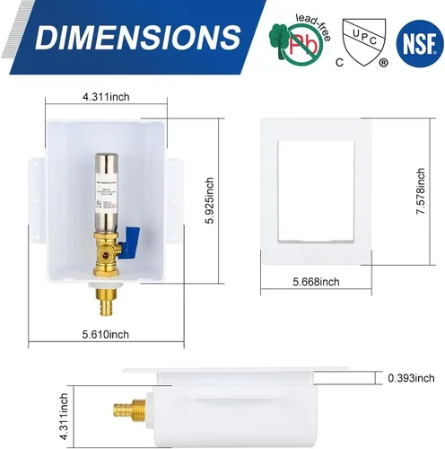 Miniatura 3 de EFIELD Caja de máquina de hielo premium, entrada Pex de 1/2 pulgada, válvula de bola de 1/4 de giro instalada con pararrayos de martillo de agua