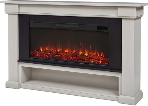 Real Flame Bristow - Chimenea eléctrica de 66 pulgadas con repisa para sala de estar o dormitorio, calentador reemplazable, efecto realista de