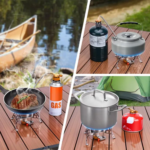Miniatura 3 de WADEO Estufa de camping resistente al viento de 3900 W, estufa de gas para acampar con encendido piezoeléctrico, estufa de mochilero portátil
