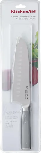 Miniatura 7 de KitchenAid Cuchillo Santoku forjado gourmet con cubierta de hoja de ajuste personalizado, cuchillo de cocina afilado, hoja de acero inoxidable Gris