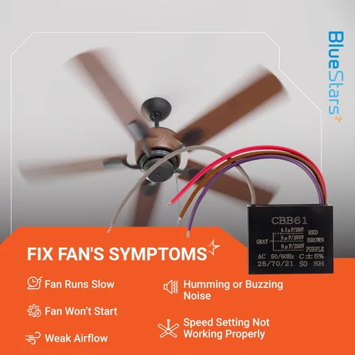 Miniatura 5 de BlueStars - Condensador de ventilador de techo mejorado CBB61 de 4.5uf+5uf+6uf de 4 cables y 250 V CA de BlueStars - Paquete de 1 - Reemplazo