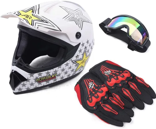 TFCFL DOT - Casco de motocross, unisex, para jóvenes y niños, casco de motocross para todoterreno y cuatrimoto, con gafas y guantes