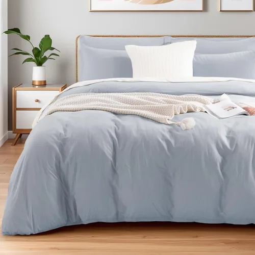 Miniatura 53 de NEXHOME PRO Funda de edredón de algodón para niños, tamaño twin, aspecto de lino, blanco, orgánico, natural, 100% algodón lavado, juego de ropa