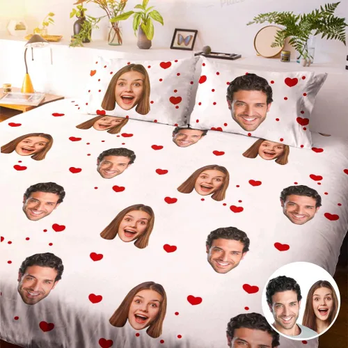 Miniatura 10 de VEELU Juego de funda de edredón personalizada con nombres de pareja, 3 piezas, tamaño matrimonial, funda de edredón de microfibra con corazones
