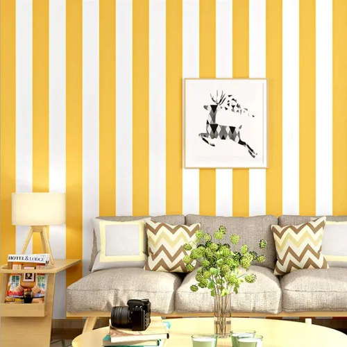 Q QIHANG Papel pintado de PVC de estilo nórdico, moderno, minimalista, rayas verticales amarillas y blancas, dormitorio, sala de estar, TV, fondo,