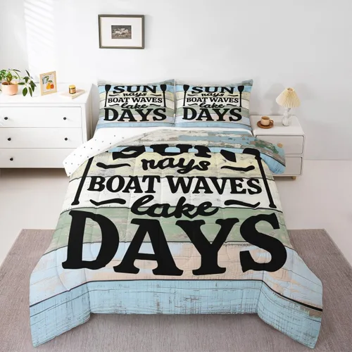Miniatura 23 de Erosebridal Juego de edredón de reglas del lago, juego de ropa de cama tamaño matrimonial, edredón rústico para niños y niños, decoración de cabaña