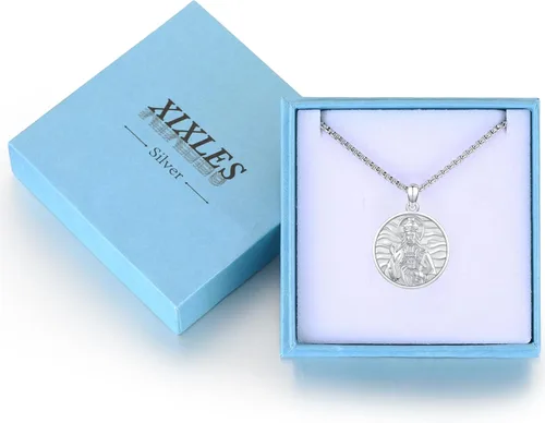 Miniatura 526 de Collar con colgante de plata de ley 925 con medalla de San Patrón, joyería religiosa para hombres y mujeres, con cadena de acero inoxidable 316L