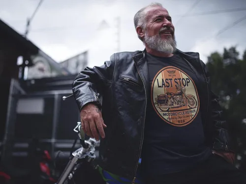 Miniatura 2 de Camiseta de moto Last Stop Biker Rider Route 66 Harley Vintage Mens Black Tee