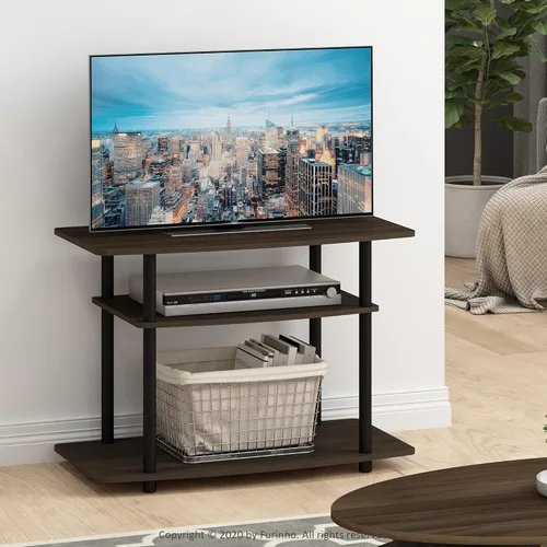 Miniatura 2 de FurinnoTurn-N-tube No Herramientas 3-Nivel de entretenimiento Centro TV Soporte para TV de hasta 32 pulgadas, tubos redondos de plástico, marrón
