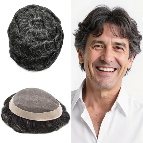 Miniatura 39 de Toupee - Sistema de reemplazo de cabello fino y duradero para hombre, piezas de cabello 100% humano para hombres, revestimiento de poliéster, unidad