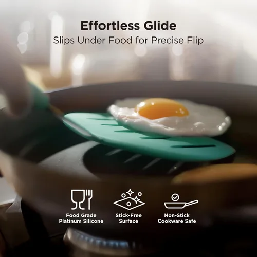 Miniatura 5 de Kitchen Mama WaltzGrip - Espátula de silicona platino para panqueques: resistente al calor, flexible, núcleo de acero inoxidable, antiadherente