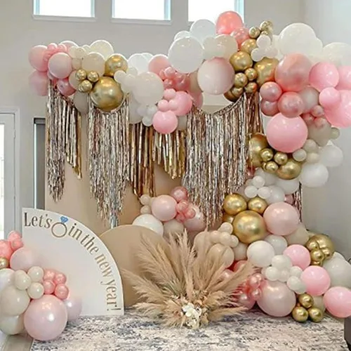 Miniatura 43 de Globos rosados y morados, 50 unidades de 12 pulgadas, globos de confeti, globos de látex metálicos rosados y morados con cinta, globos de fiesta